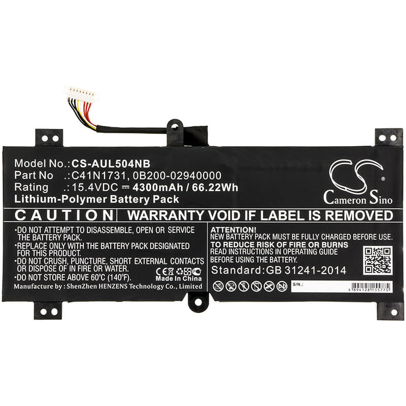 15.4V, 4300mAh, Li-Polymer Battery fits Asus, G515gv, G515gw, 66.22Wh