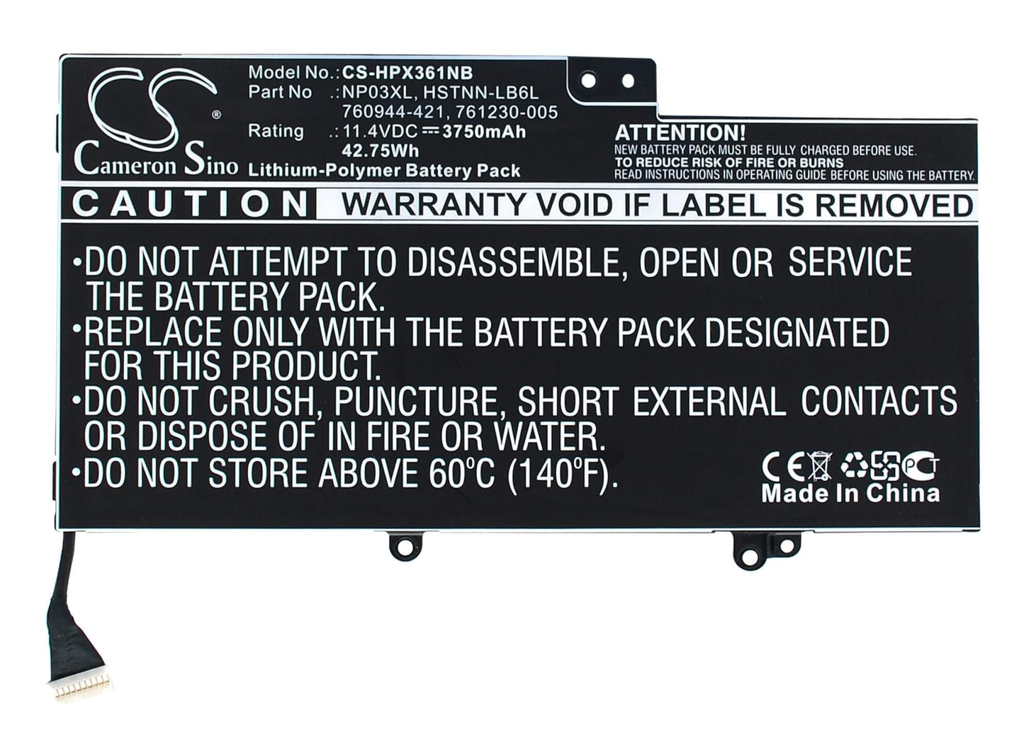 11.4V, 3750mAh, Li-Polymer Battery fits Hp, 15-u011dx, Envy 15-u001xx, 42.75Wh
