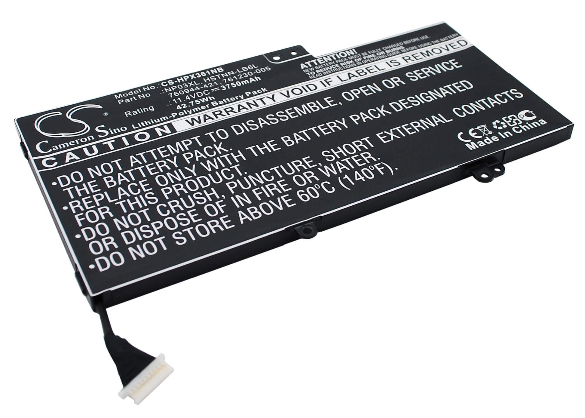 11.4V, 3750mAh, Li-Polymer Battery fits Hp, 15-u011dx, Envy 15-u001xx, 42.75Wh