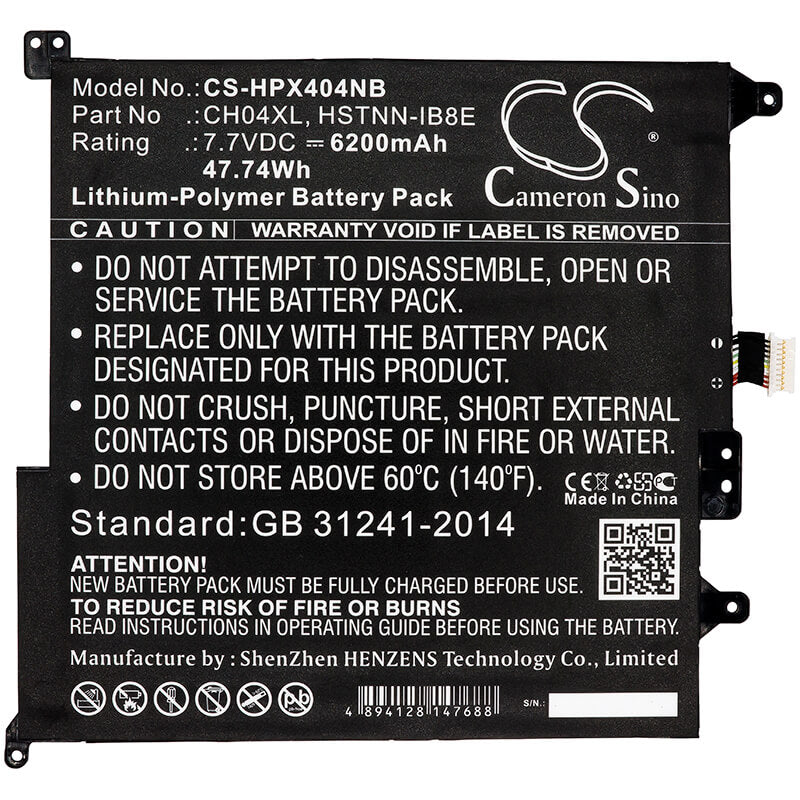 7.7V, 6200mAh, Li-Polymer Battery fits Hp, Chromebook X2, Chromebook X2 12-f000, 47.74Wh