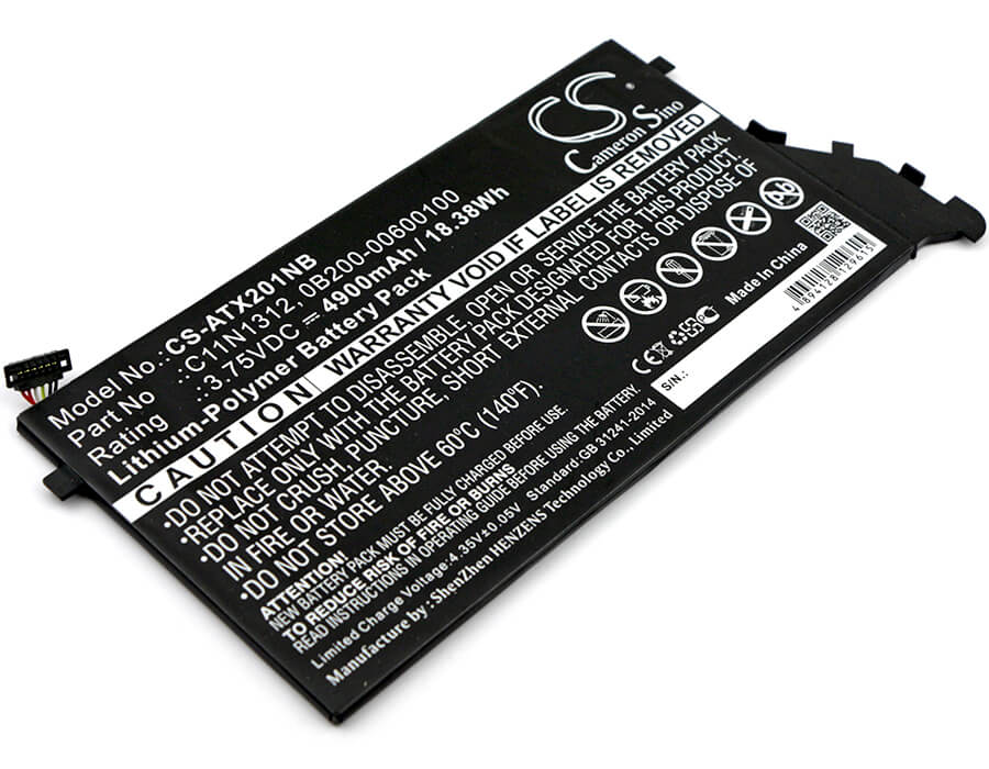 3.75V, 4900mAh, Li-Polymer Battery fits Asus, Transformer Book Tx201la, Tx201la, 18.375Wh