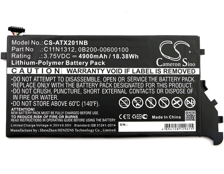 3.75V, 4900mAh, Li-Polymer Battery fits Asus, Transformer Book Tx201la, Tx201la, 18.375Wh