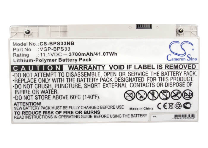 11.1V, 3700mAh, Li-Polymer Battery fits Sony, Svt-14, Svt-14 Touchscreen Ultrabooks, 41.07Wh