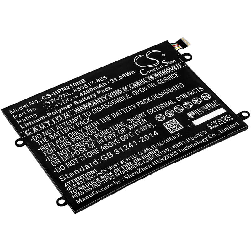 7.4V, 4200mAh, Li-Polymer Battery fits Hp, 10-p018wm, Notebook X2, 31.08Wh