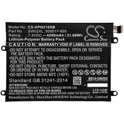 7.4V, 4200mAh, Li-Polymer Battery fits Hp, 10-p018wm, Notebook X2, 31.08Wh