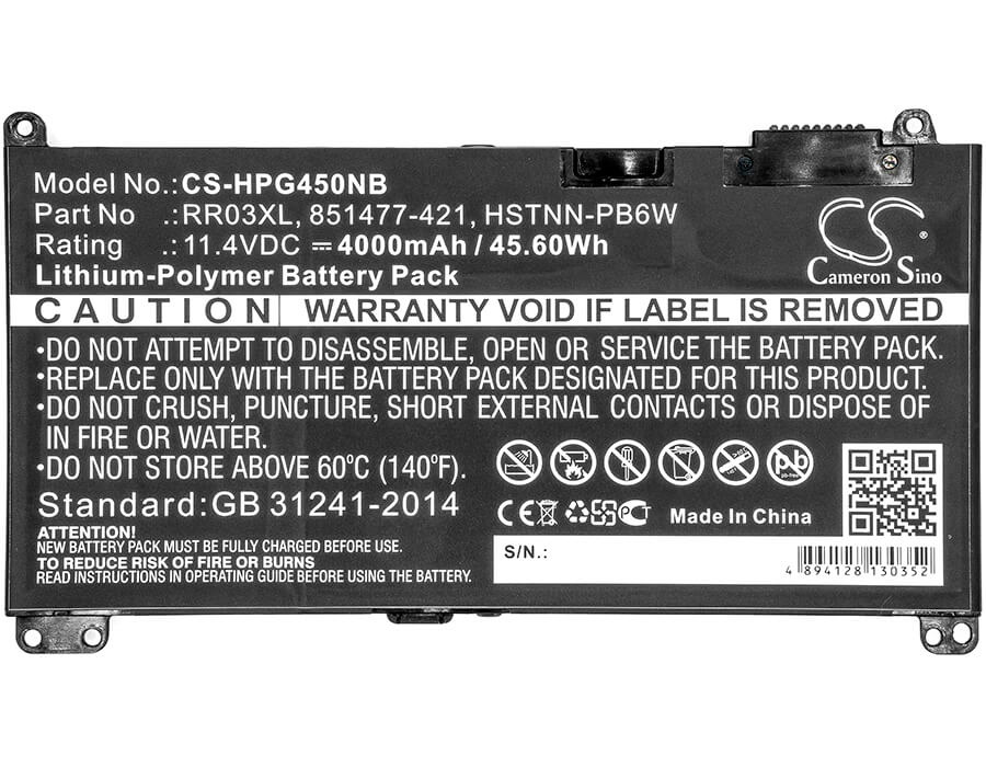 11.4V, 4000mAh, Li-Polymer Battery fits Hp, Mt20, Probook 430 G4, 45.6Wh