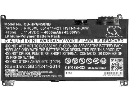 11.4V, 4000mAh, Li-Polymer Battery fits Hp, Mt20, Probook 430 G4, 45.6Wh