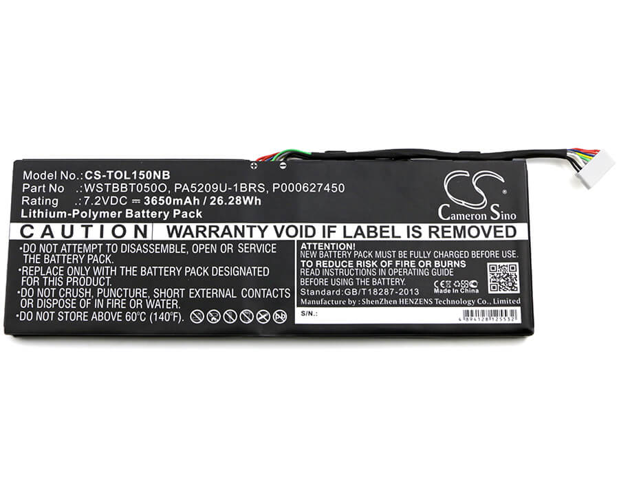 7.2V, 3650mAh, Li-Polymer Battery fits Toshiba, Satellite L10t, Satellite L10w, 26.28Wh