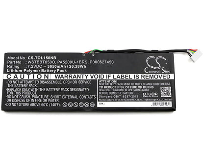 7.2V, 3650mAh, Li-Polymer Battery fits Toshiba, Satellite L10t, Satellite L10w, 26.28Wh