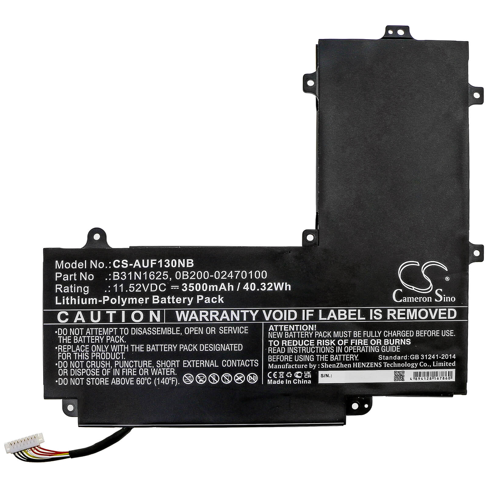 11.52V, 3500mAh, Li-Polymer Battery fits Asus, Tp203mah, Tp203mah-1e, 40.32Wh
