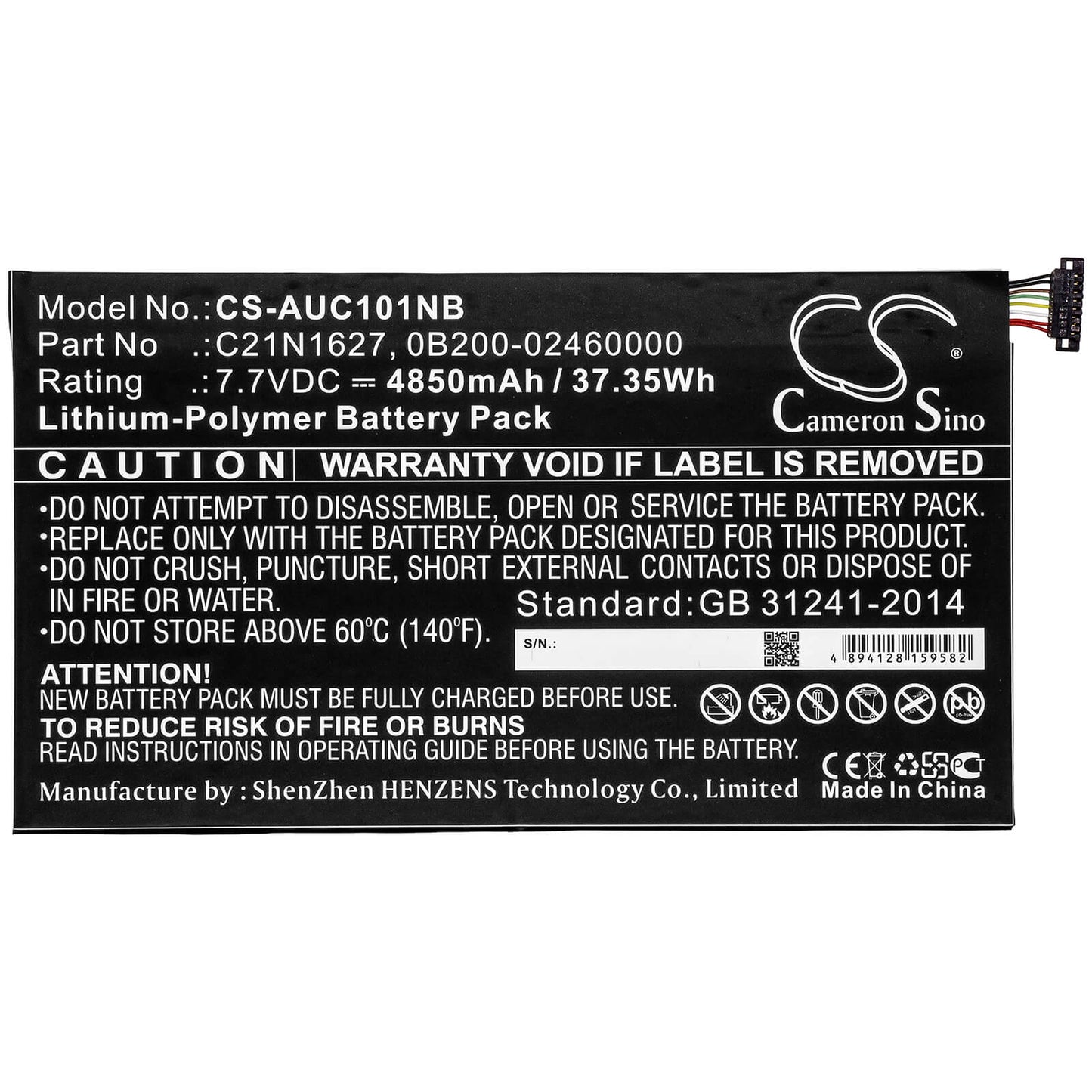 7.7V, 4850mAh, Li-Polymer Battery fits Asus, C101pa, Chromebook Flip C101pa, 37.345Wh