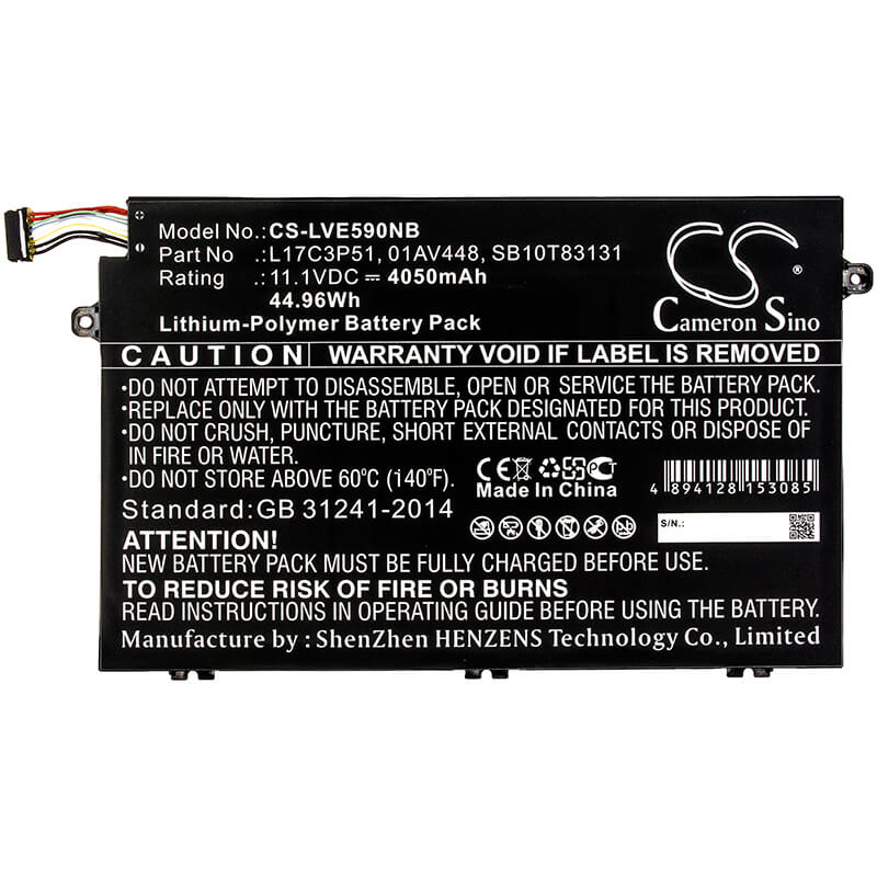 11.1V, 4050mAh, Li-Polymer Battery fits Lenovo, Thinkpad E14, Thinkpad E15, 44.955Wh