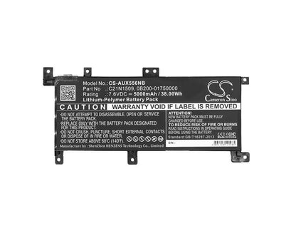 7.6V, 5000mAh, Li-Polymer Battery fits Asus, F556ua-ab32, F556ua-dm1014t, 38Wh