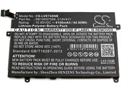 10.95V, 4100mAh, Li-Polymer Battery fits Lenovo, Thinkpad E470, Thinkpad E470 (20h1001ncd), 44.895Wh