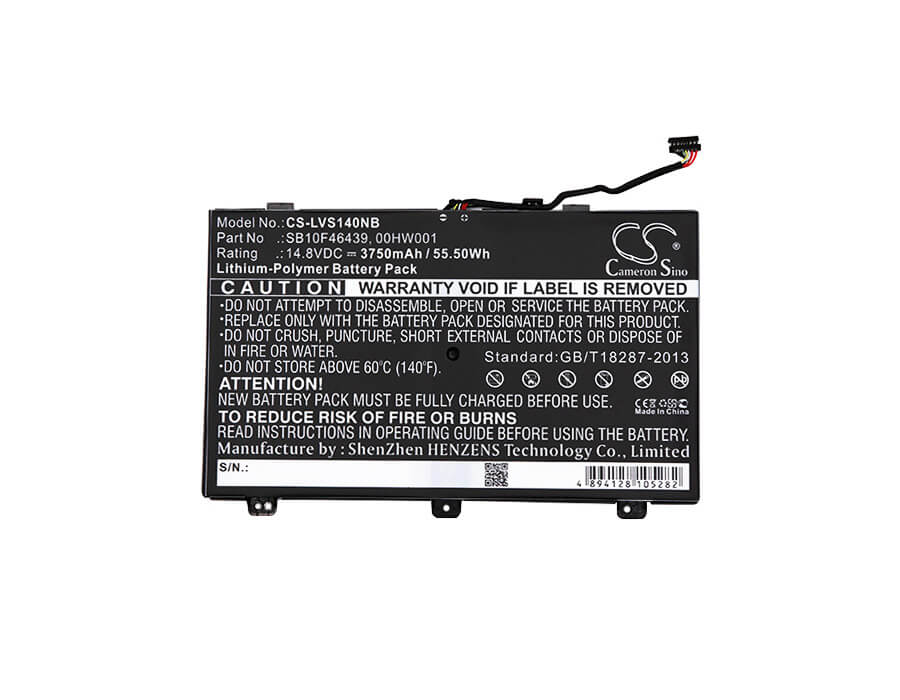 14.8V, 3750mAh, Li-Polymer Battery fits Lenovo, Thinkpad S3 Yoga, Thinkpad Yoga 14, 55.5Wh