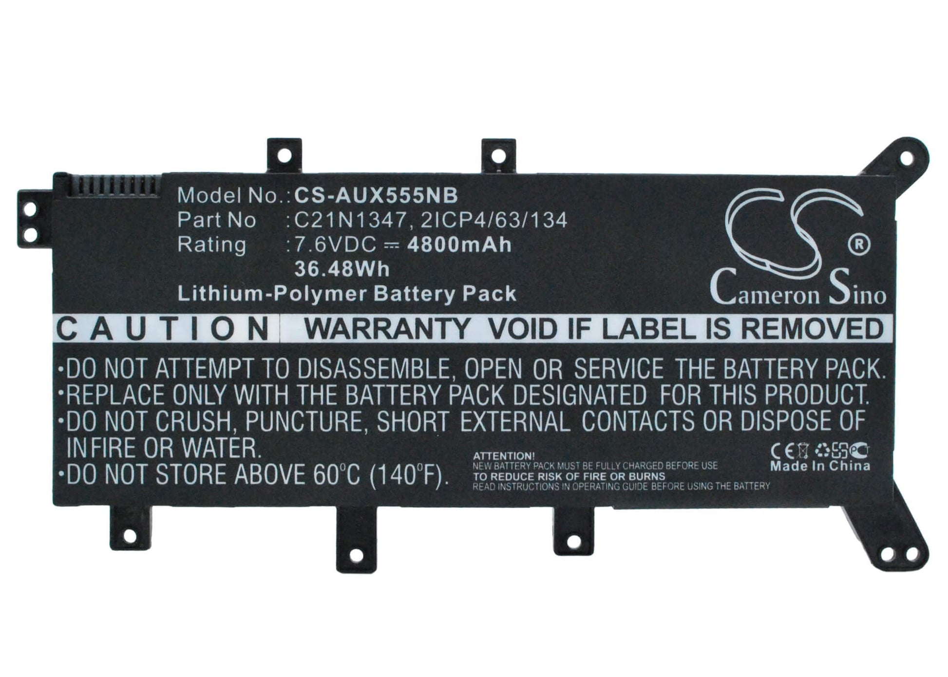 7.6V, 4800mAh, Li-Polymer Battery fits Asus, A555, A555l, 36.48Wh