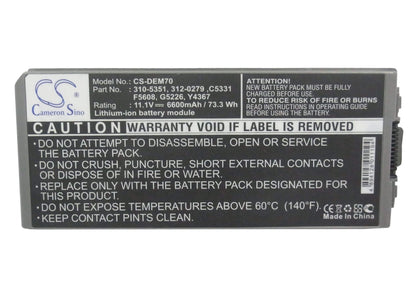 11.1V, 4400mAh, Li-ion Battery fits Dell, Latitude D810, Precision M70, 48.84Wh