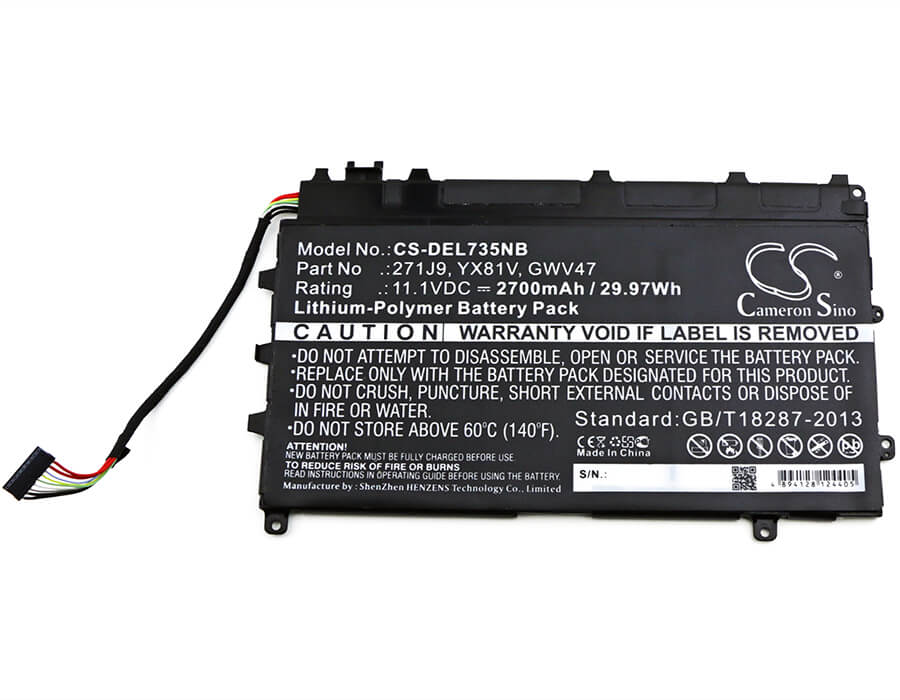 11.1V, 2700mAh, Li-Polymer Battery fits Dell, Latitude 13 7000, Latitude 13 7000(cal001lati735, 29.97Wh