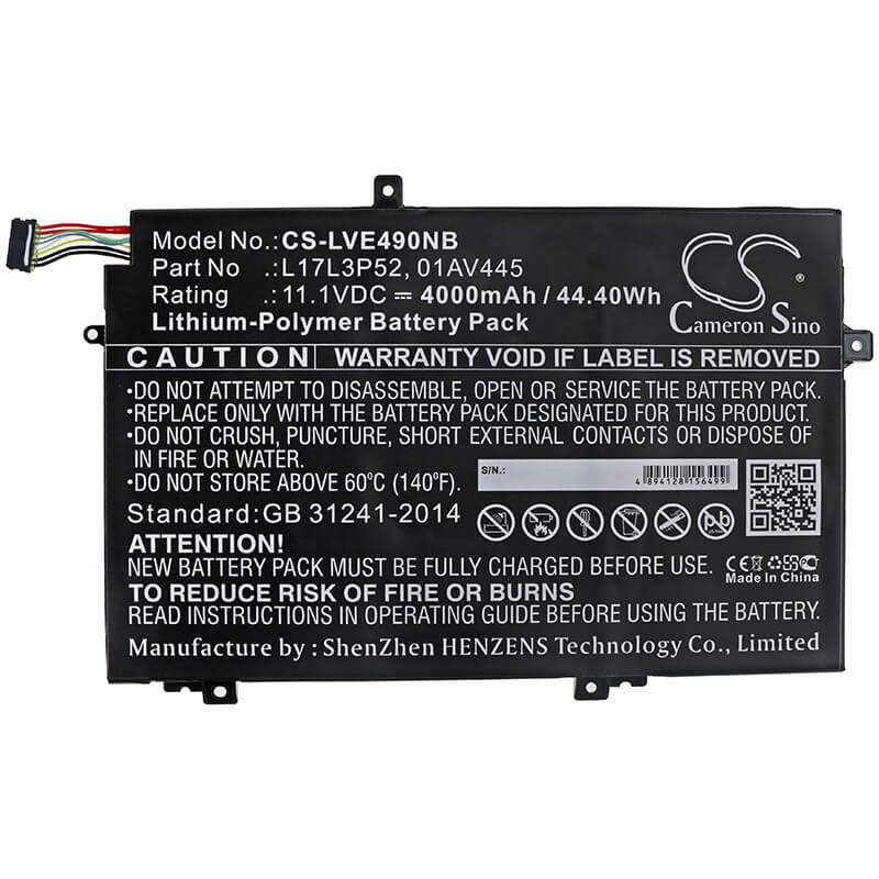11.1V, 4000mAh, Li-Polymer Battery fits Lenovo, Thinkpad E485, Thinkpad E485-20ku000nge, 44.4Wh