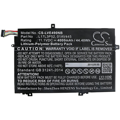 11.1V, 4000mAh, Li-Polymer Battery fits Lenovo, Thinkpad E485, Thinkpad E485-20ku000nge, 44.4Wh