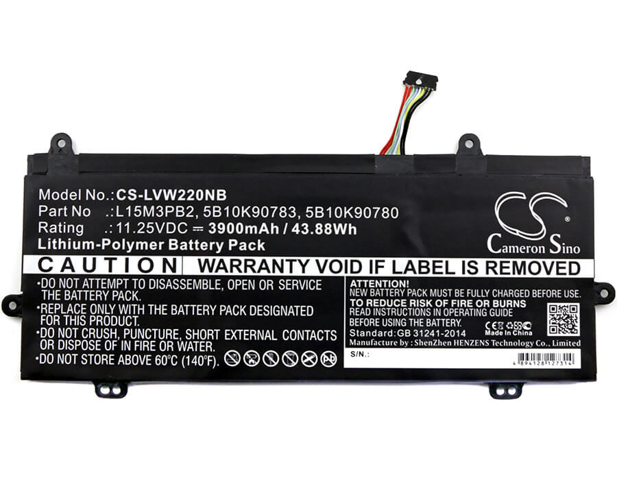 11.25V, 3900mAh, Li-Polymer Battery fits Lenovo, 80sf0000us, Ideapad 11.6" N22, 43.875Wh