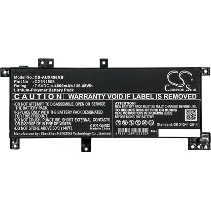 7.6V, 4800mAh, Li-Polymer Battery fits Asus, R457ua, R457ua-fa135t, 36.48Wh