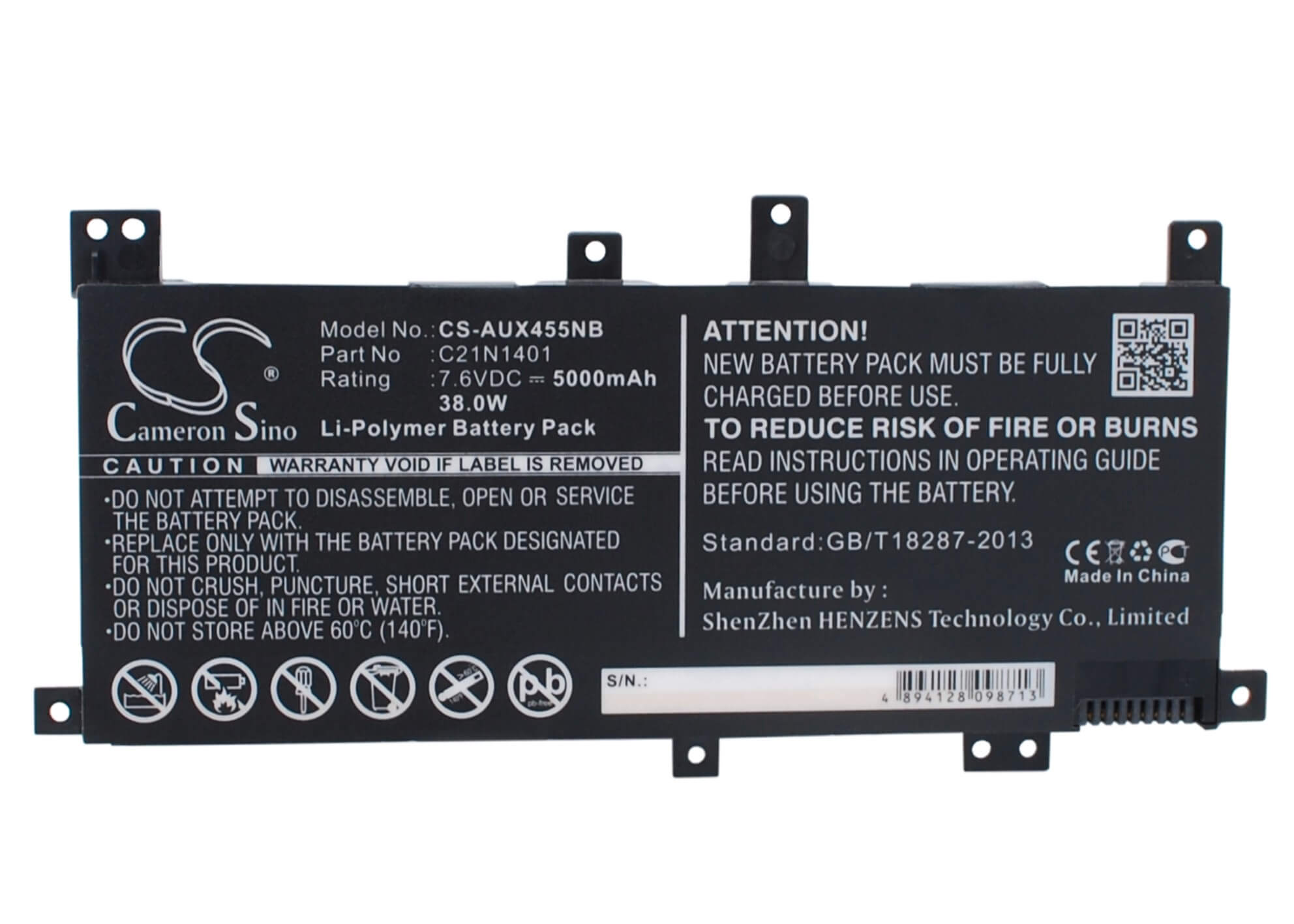 7.6V, 5000mAh, Li-Polymer Battery fits Asus, A455la, A455lab, 38Wh