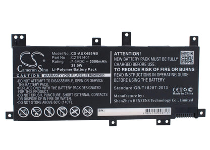 7.6V, 5000mAh, Li-Polymer Battery fits Asus, A455la, A455lab, 38Wh