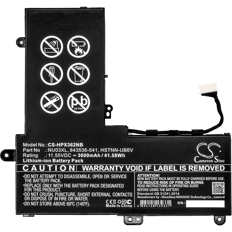 11.55V, 3600mAh, Li-ion Battery fits Hp, 11-ab000na, 11-ab000nb, 41.58Wh