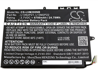 3.7V, 6700mAh, Li-Polymer Battery fits Lenovo, Miix 2, Miix 2 10, 24.79Wh
