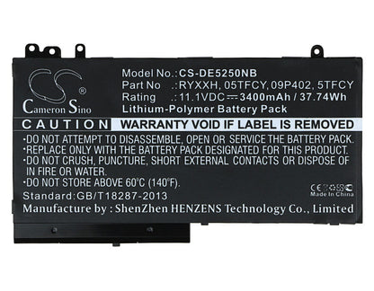 11.1V, 3400mAh, Li-Polymer Battery fits Dell, Latitude 12 5000, Latitude 12 E5250, 37.74Wh