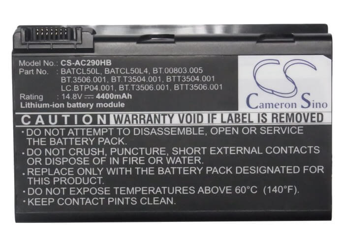 14.8V, 4400mAh, Li-ion Battery fits Acer, Aspire 9010, Aspire 9100 Series, 65.12Wh