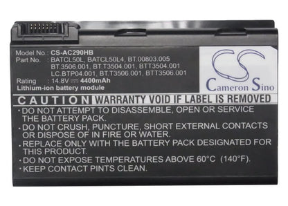 14.8V, 4400mAh, Li-ion Battery fits Acer, Aspire 9010, Aspire 9100 Series, 65.12Wh