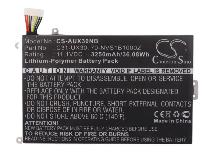 11.1V, 3250mAh, Li-Polymer Battery fits Asus, Ux30, Ux30-1a, 36.075Wh