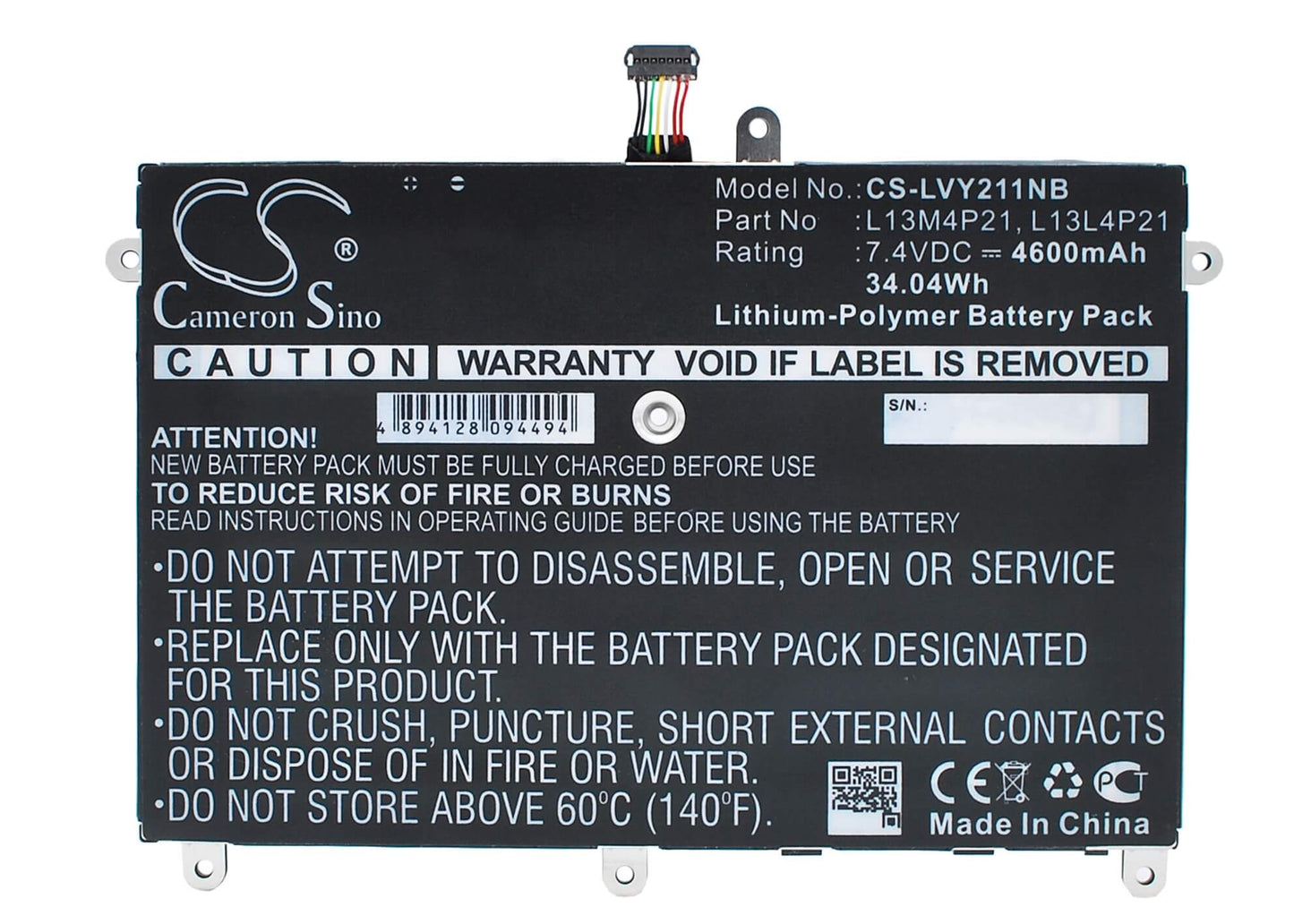 7.4V, 4600mAh, Li-Polymer Battery fits Lenovo, Ideapad Yoga 2 11, Ideapad Yoga 20332, 34.04Wh