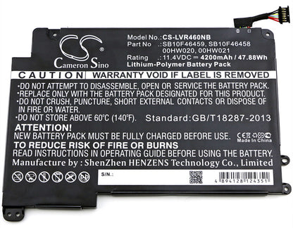 11.4V, 4200mAh, Li-Polymer Battery fits Lenovo, Thinkpad P40 Yoga, Thinkpad P40 Yoga(20gq), 47.88Wh