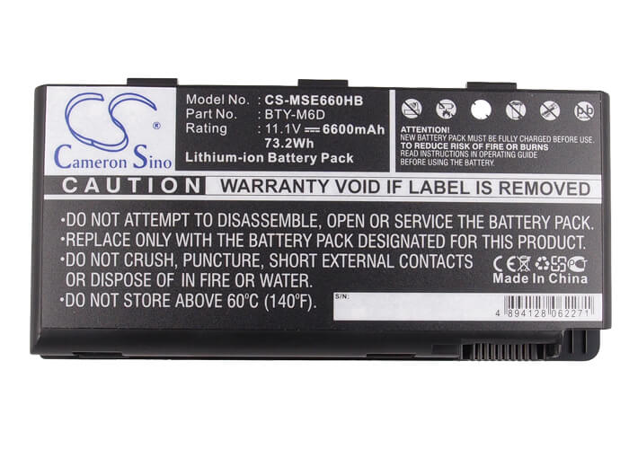 11.1V, 6600mAh, Li-ion Battery fits Medion, Erazer X6811, Erazer X6813, 73.26Wh