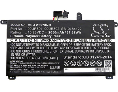 15.28V, 2050mAh, Li-Polymer Battery fits Lenovo, Thinkpad P51s, Thinkpad P51s 20hb000sge, 31.324Wh