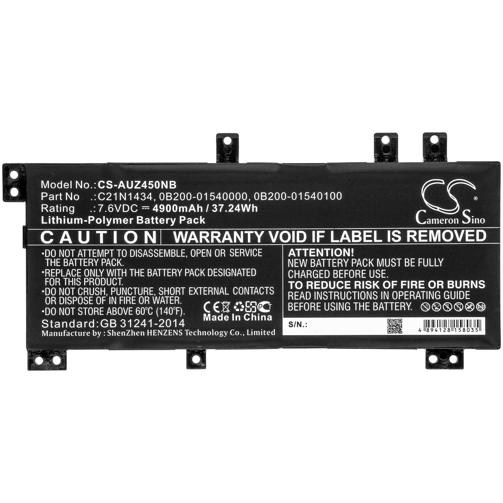 7.6V, 4900mAh, Li-Polymer Battery fits Asus, Z450, Z450la, 37.24Wh