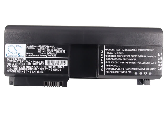 7.2V, 6600mAh, Li-ion Battery fits Hp, Pavilion Tx1000, Pavilion Tx1000z, 47.52Wh