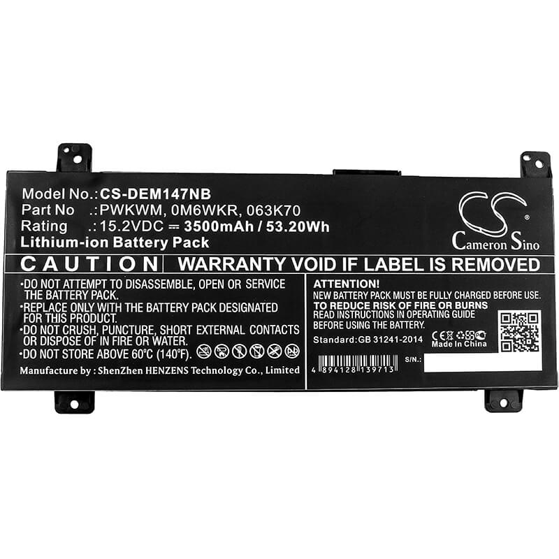 15.2V, 3500mAh, Li-ion Battery fits Dell, 14-7000, 14-7466, 53.2Wh