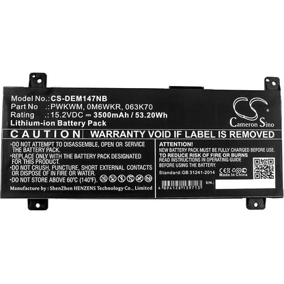 15.2V, 3500mAh, Li-ion Battery fits Dell, 14-7000, 14-7466, 53.2Wh