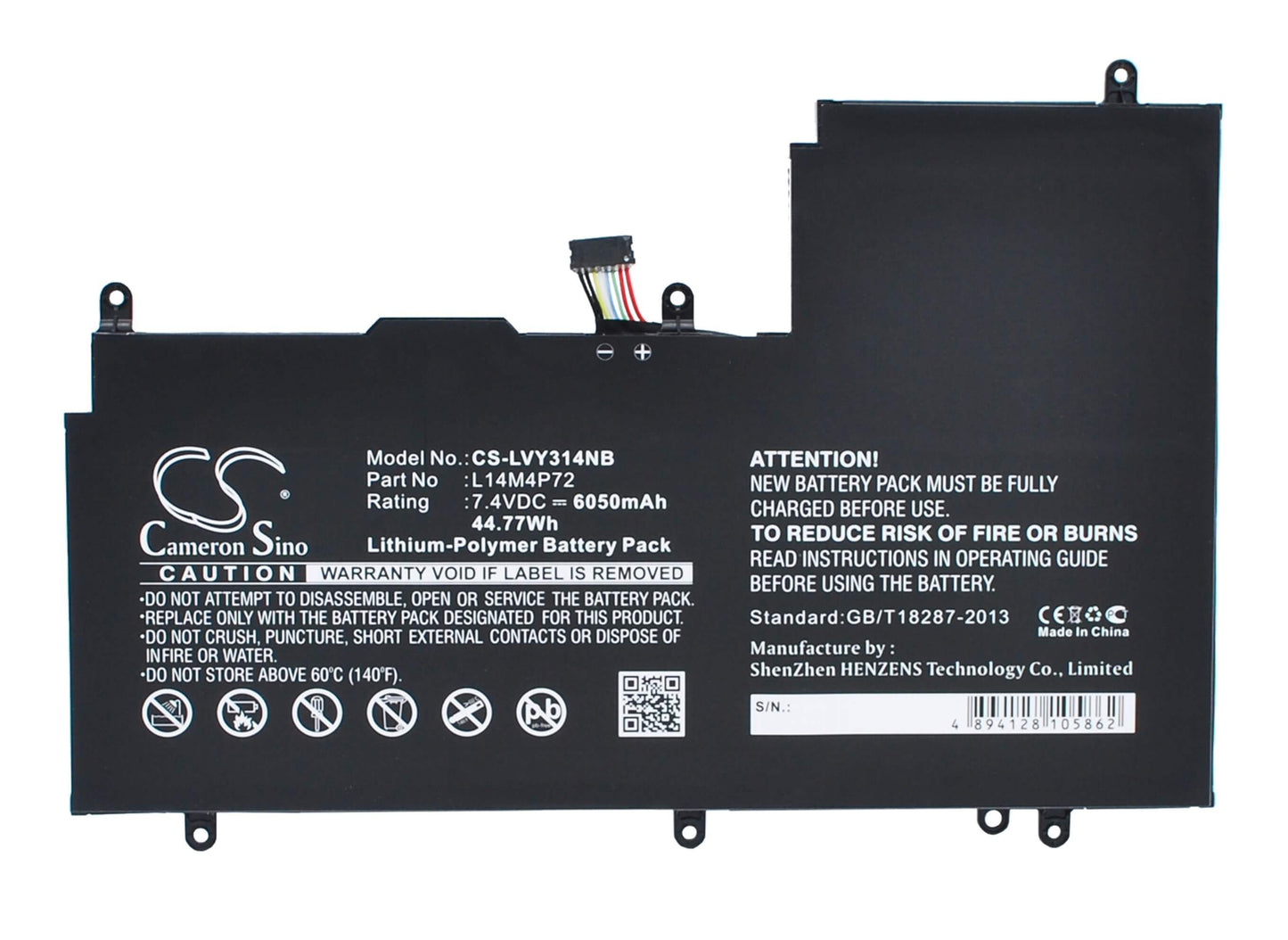 7.4V, 6050mAh, Li-Polymer Battery fits Lenovo, Yoga 3 14, Yoga 3 1470, 44.77Wh