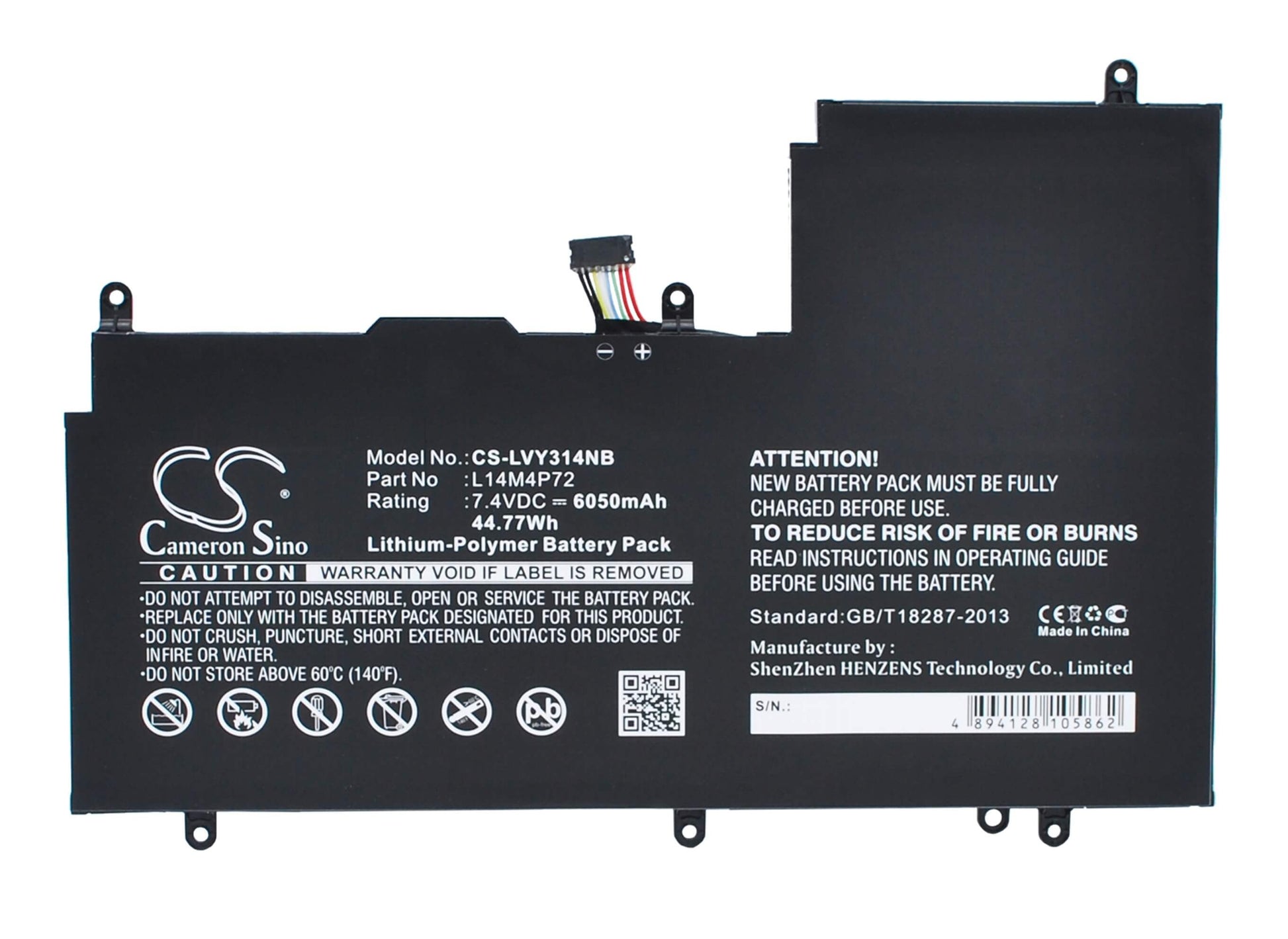 7.4V, 6050mAh, Li-Polymer Battery fits Lenovo, Yoga 3 14, Yoga 3 1470, 44.77Wh