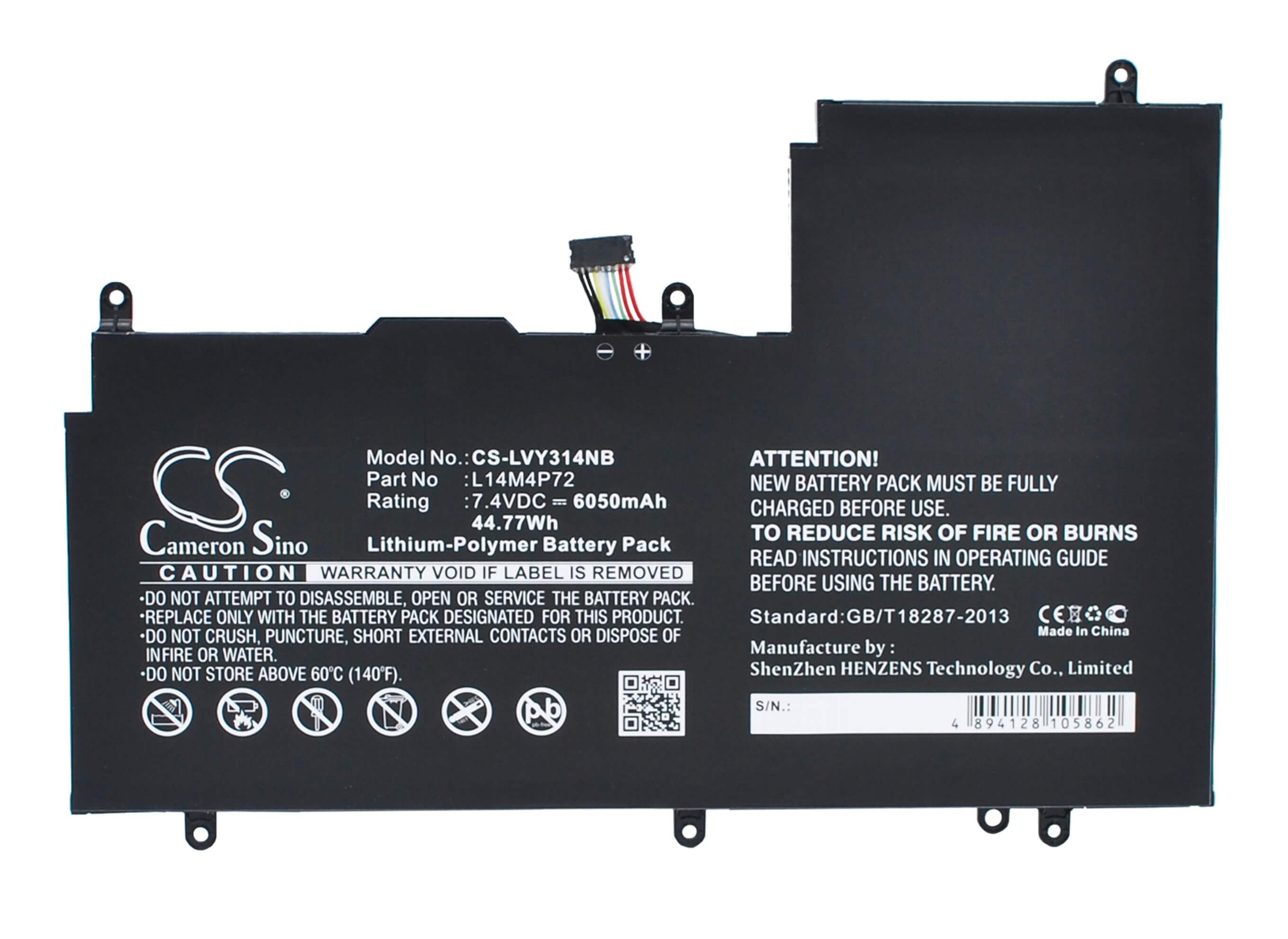 7.4V, 6050mAh, Li-Polymer Battery fits Lenovo, Yoga 3 14, Yoga 3 1470, 44.77Wh