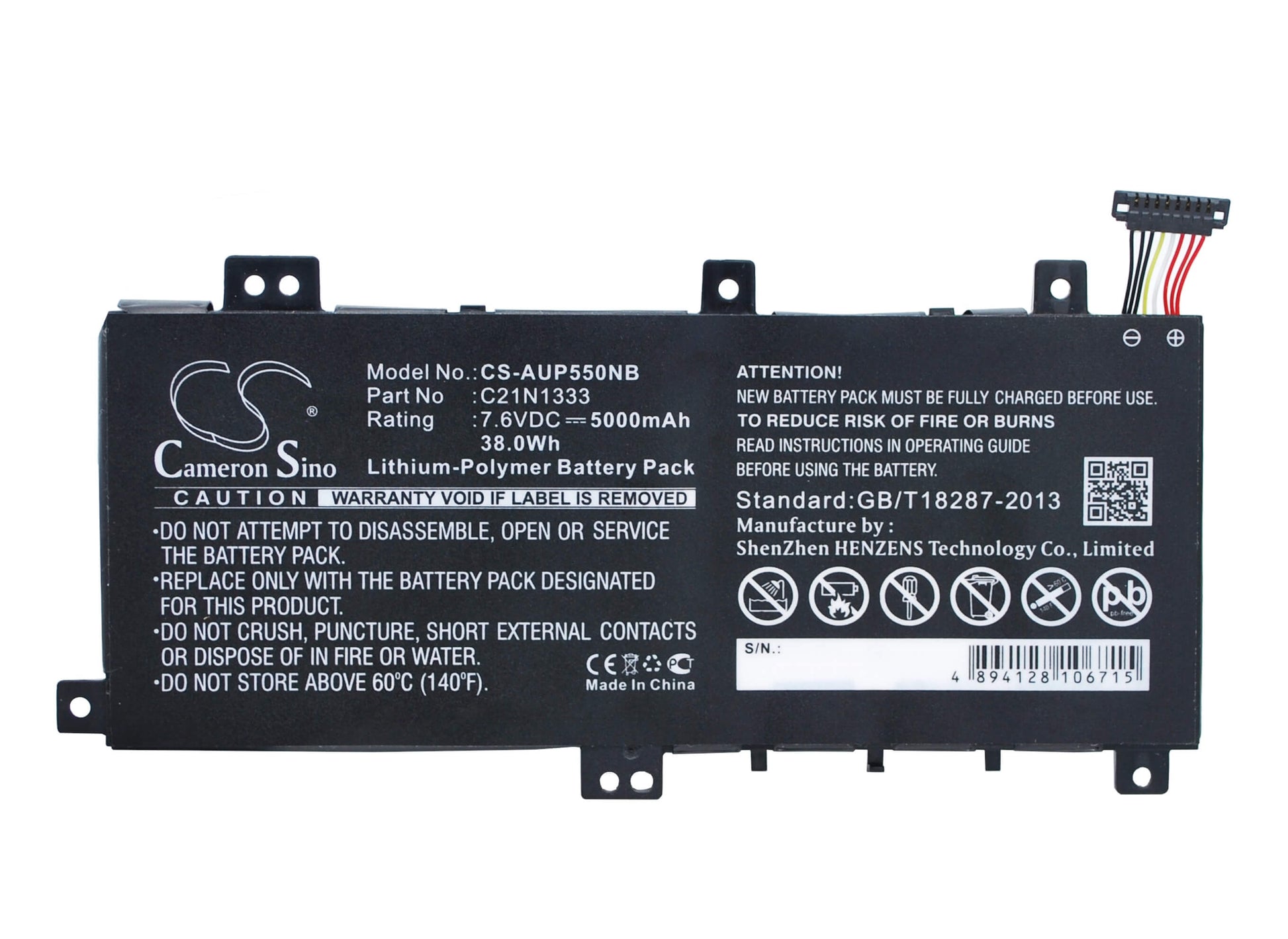 7.6V, 5000mAh, Li-Polymer Battery fits Asus, J550la, J550lab, 38Wh