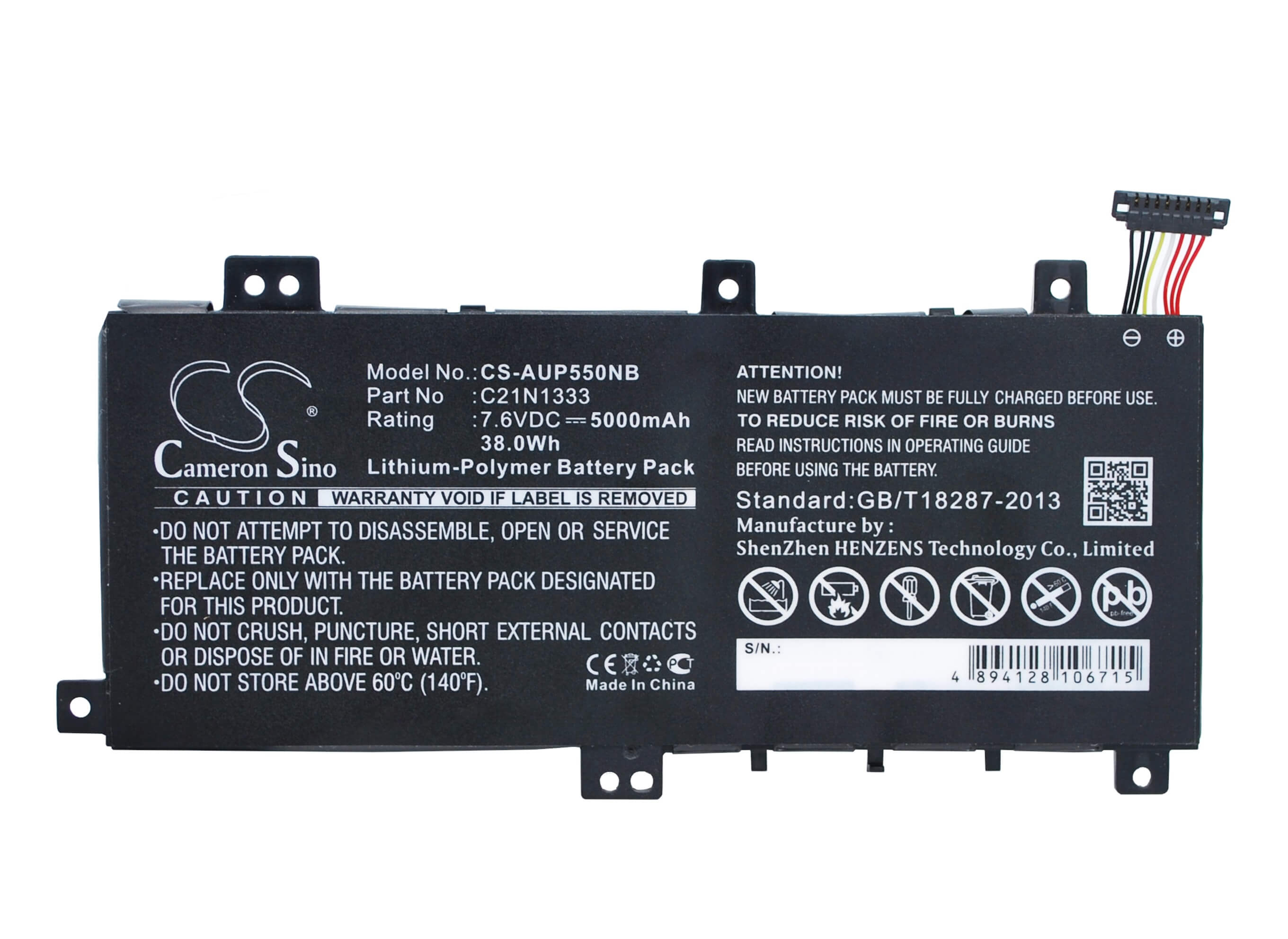 7.6V, 5000mAh, Li-Polymer Battery fits Asus, J550la, J550lab, 38Wh