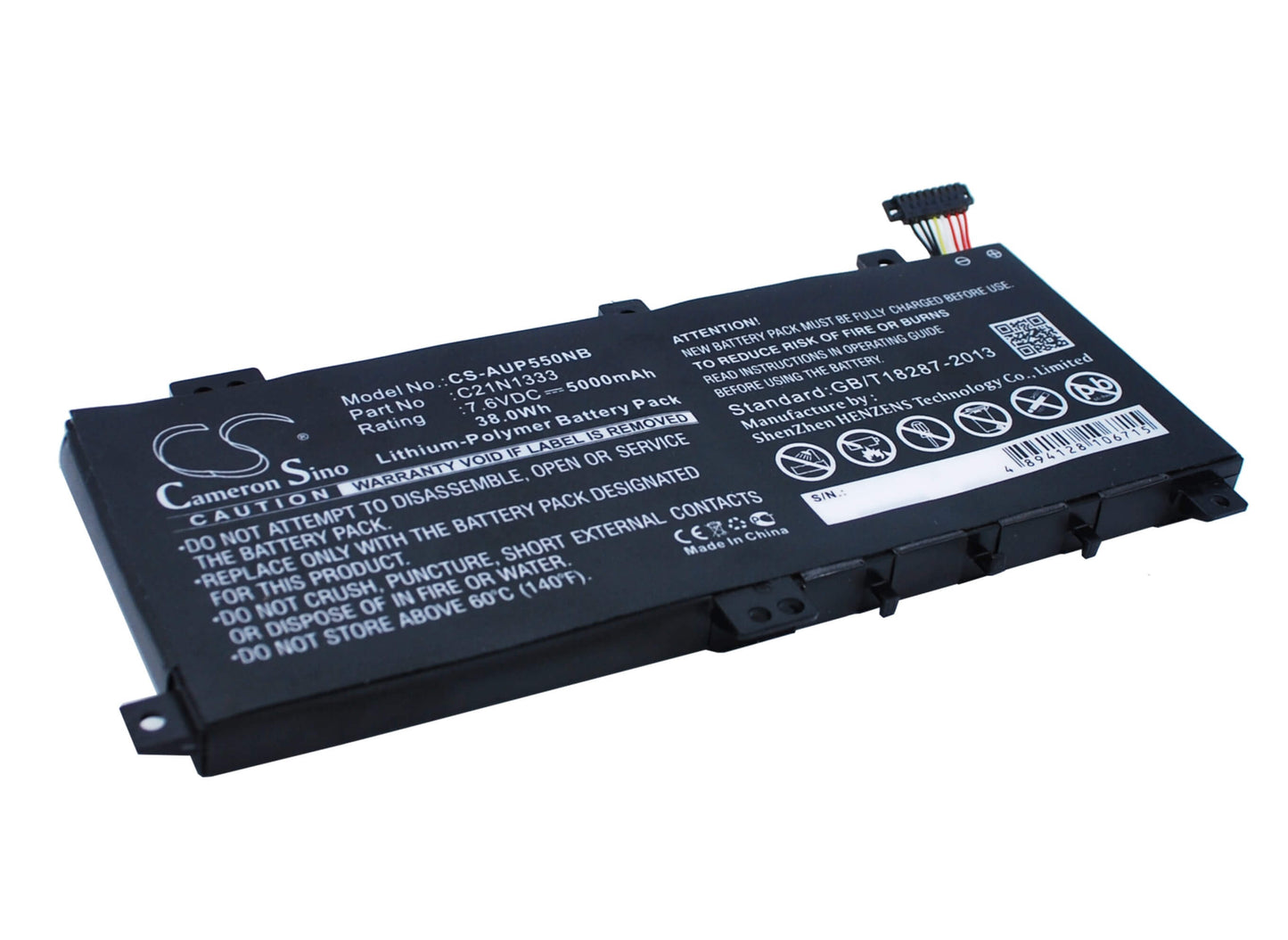 7.6V, 5000mAh, Li-Polymer Battery fits Asus, J550la, J550lab, 38Wh