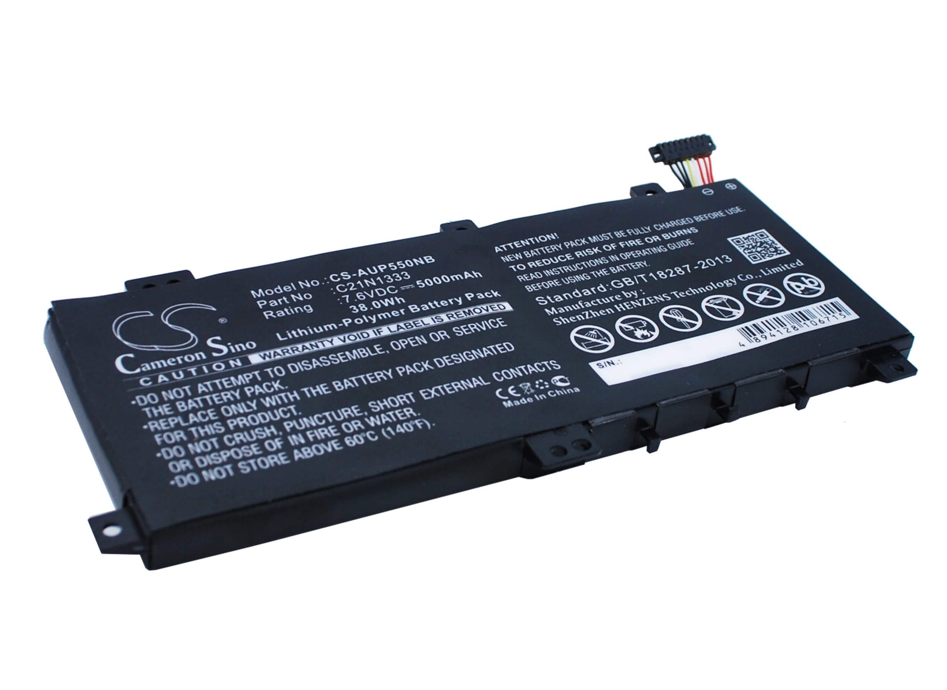7.6V, 5000mAh, Li-Polymer Battery fits Asus, J550la, J550lab, 38Wh