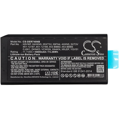 11.1V, 6600mAh, Li-ion Battery fits Dell, Latitude 12 7204, Latitude 14 7404, 73.26Wh
